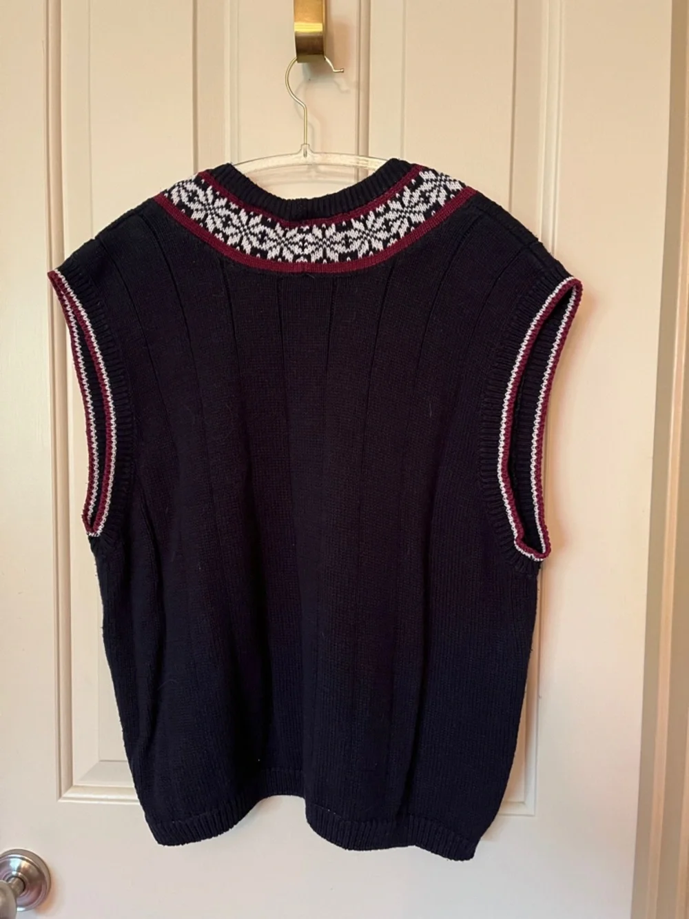Navy V-Neck Sweater Vest with Contrast Trim - Picture 2 of 7